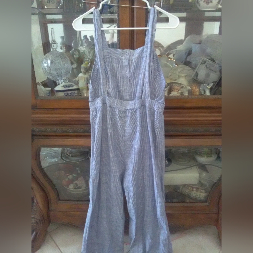 BNWOT PIN STRIPED OVERALLS BY JAPNA SZ.L COTTON BUTTONS FRONT - Picture 2 of 9